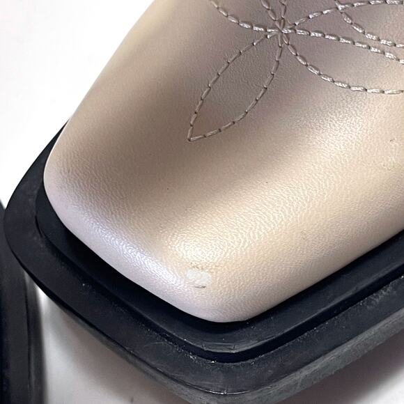 ALOHAS Cattle Cowboy Leather Squre Toe Tall Boots in Ivory Size 7-7.5 - Picture 7 of 16